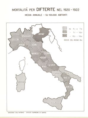 Cartogramma riguardante la mortalità per difterite nel periodo 1920-1922