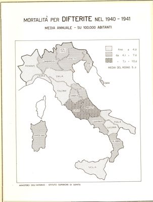 Cartogramma riguardante la mortalità per difterite nel periodo 1940-1941