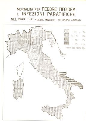 Cartogramma riguardante la mortalità per febbre tifoide e infezioni paratifiche nel periodo 1940-1941