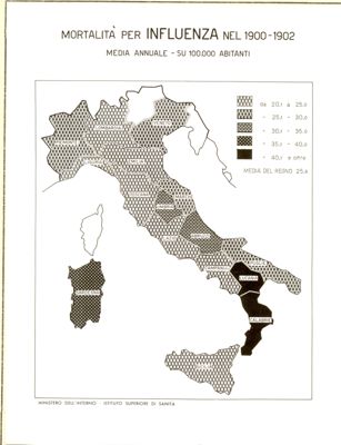 Cartogramma riguardante la mortalità per Influenza nel periodo 1900-1902