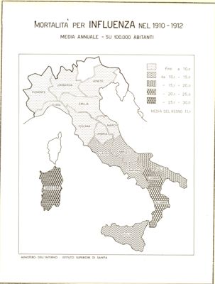 Cartogramma riguardante la mortalità per Influenza nel periodo 1910-1912