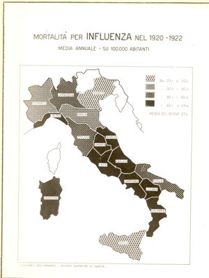 Cartogramma riguardante la mortalità per Influenza nel periodo 1920-1922