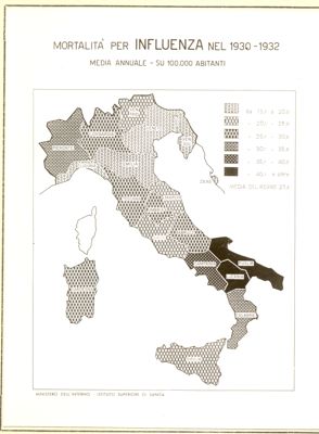 Cartogramma riguardante la mortalità per Influenza nel periodo 1930-1932