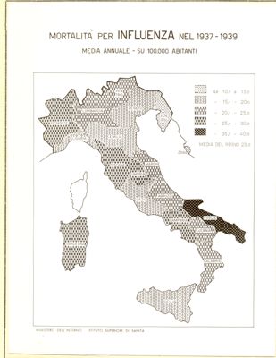 Cartogramma riguardante la mortalità per Influenza nel periodo 1937-1939