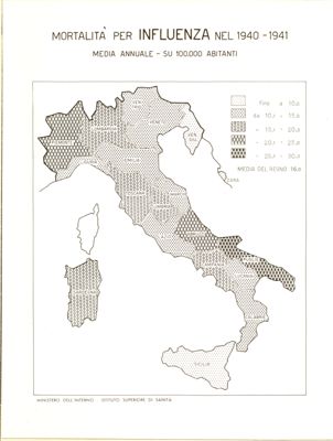Cartogramma riguardante la mortalità per Influenza nel periodo 1940-1941