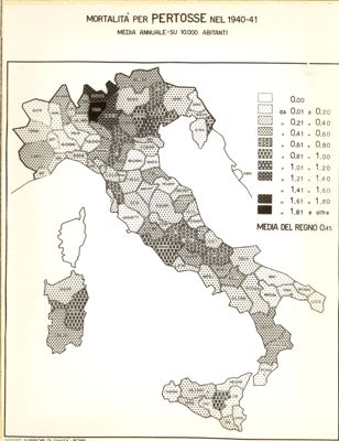 Cartogramma riguardante la mortalità per pertosse nel periodo 1940-41