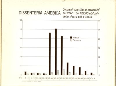 Diagramma riguardante i quozienti specifici di morbosità nel 1942 per dissenteria amebica