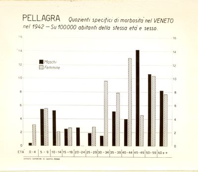 Diagramma riguardante i quozienti specifici di morbosità  nel 1942  per Pellagra