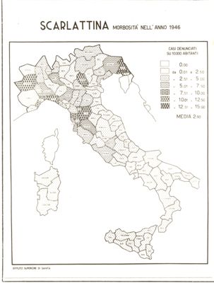 Cartogramma riguardante la morbosità per scarlattina nell'anno 1946