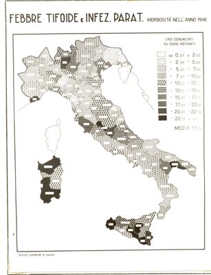 Cartogramma riguardante la morbosità per febbre tifoide e infezioni paratifiche nell'anno 1946