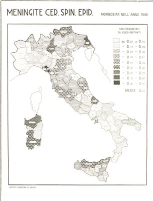 Cartogramma riguardante la morbosità per meningite cerebro spinale epidemiologica