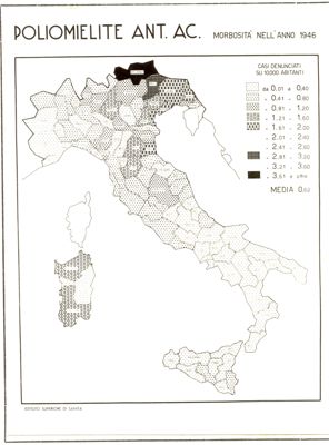 Cartogramma riguardante la morbosità per poliomielite Ant. Ac. nell'anno 1946