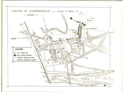 Pianta della città di Chiaravalle con focolai di febbre Q.