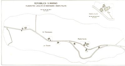 Pianta della Repubblica di S. Marino con focolai di febbre Q. Località Cà Montanaro e Monte Pulito