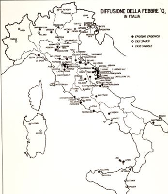 Cartogramma riguardante la diffusione della Febbre Q . n Italia