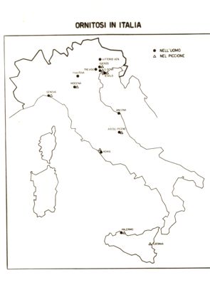 Cartogramma riguardante l'ornitosi in Italia