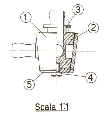 Capsula di trasmissione in bronzo con perno rotante connessa con l'apparecchio per il metabolismo basale da applicarsi alla sedia girevole per studi sul labirinto