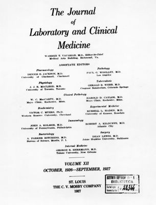 Frontespizio della rivista: The Journals of Laboratory and Clinical Medicine. Sul film segue l'articolo.