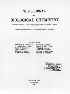 Frontespizio della Rivista: The Journal of Biological Chemistry. Vol, 169