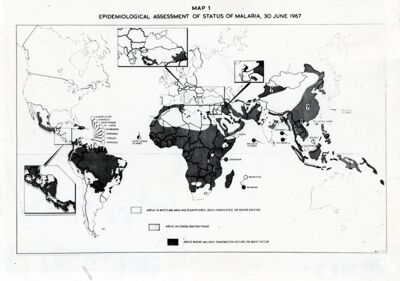 Carta tematica epidemiologica sulla valutazione dello stato della malaria nel mondo, al 30 giugno 1967