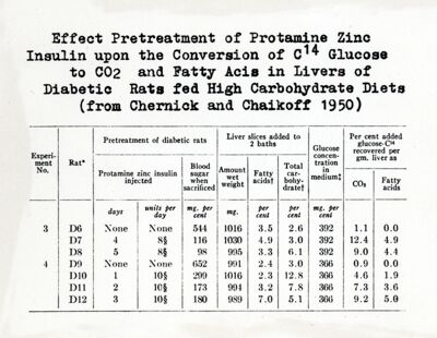 Effetto dell'insulina zinco protammina sulla trasformazione del glucosio C 14 in CO2 e acidi grassi nel fegato di ratti diabetici tenuti a dieta ricca di carboidrati