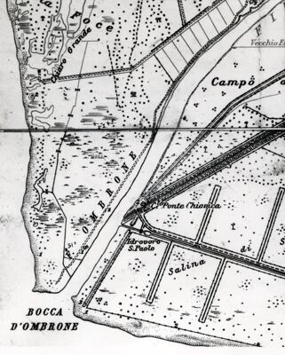 Carta geografica IGM: particolare della foce del fiume Ombrone