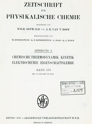 Articolo fotografato dal volume: Zeitshrift fur Physukalische Chemie