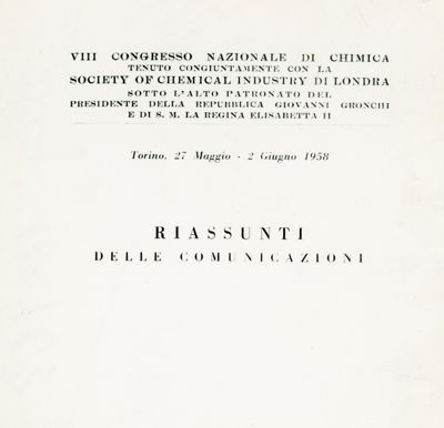 Testata dei riassunti delle comunicazioni all'VIII Congresso Nazionale di Chimica