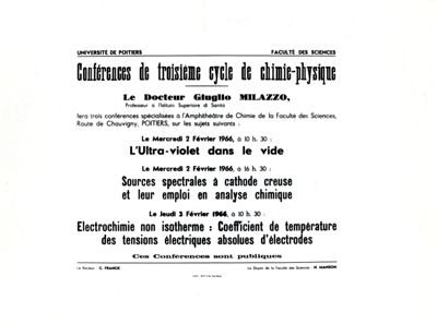 Locandina delle conferenze di terzo ciclo di chimica-fisica (Università di Poitiers