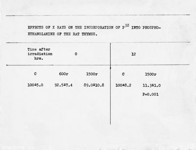 Effetti dei raggi X sull'incorporazione di P32 nella fosfoetanolamina del timo di ratto