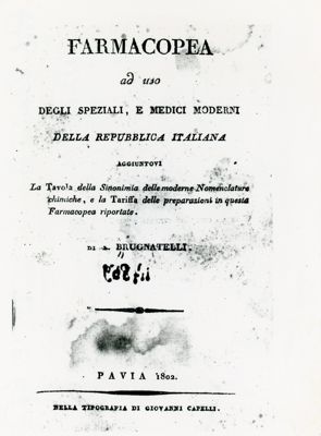 Frontespizio della "Farmacopea ad uso degli speziali e medici moderni della Repubblica Italiana" (1802)