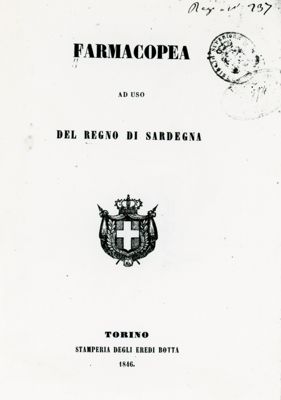 Frontespizio della "Farmacopea ad uso del Regno di Sardegna" (1846)