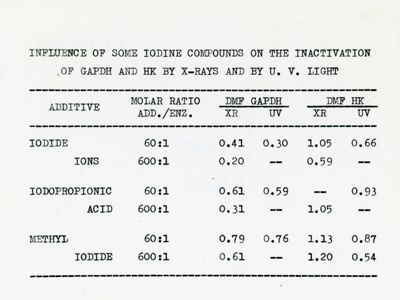 Influenza di alcuni composti di iodio sull'inattivazione di GAPDH e HK mediante raggi X e luce ultravioletta