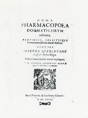 Frontespizio del "D.O.M.A. Pharmacopoea Dogmaticorum" (1628)