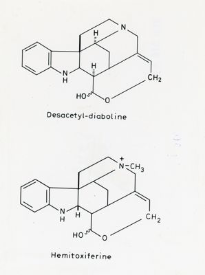 Formule di struttura di Desacetyl-diaboline e Hemitoxiferine