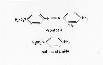 Formula di struttura di Prontosil e Sulphanilamide