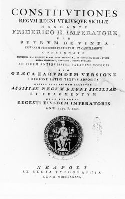 Frontespizio del libro "Costitutiones Regum Regni Sicilie" (1786)