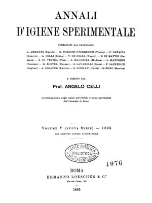Annali D'Igiene Sperimentale - Volume V (nuova serie) 1895 pubblicato da alcuni professori diretti dal Prof. Angelo Celli