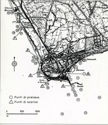 Mappa riguardante punti di prelievo e scarico indicati su mappa nei pressi della Grotta di Nerone